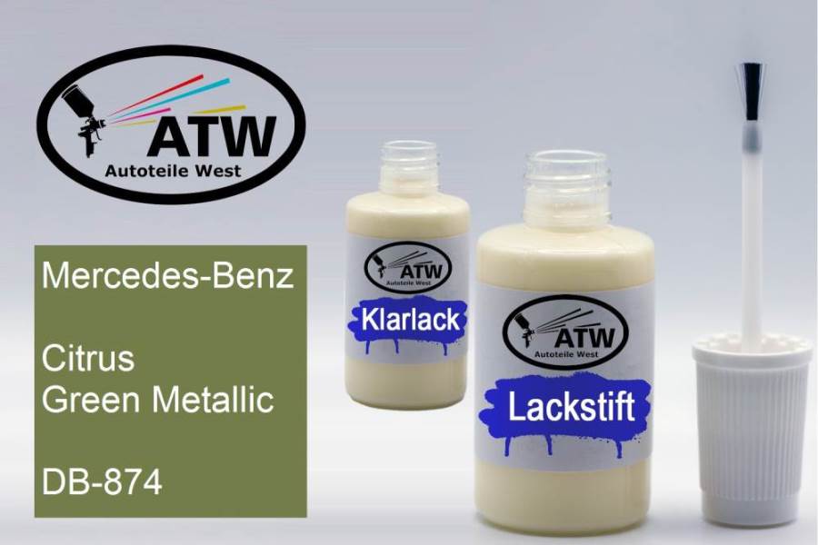 Mercedes-Benz, Citrus Green Metallic, DB-874: 20ml Lackstift + 20ml Klarlack - Set, von ATW Autoteile West.